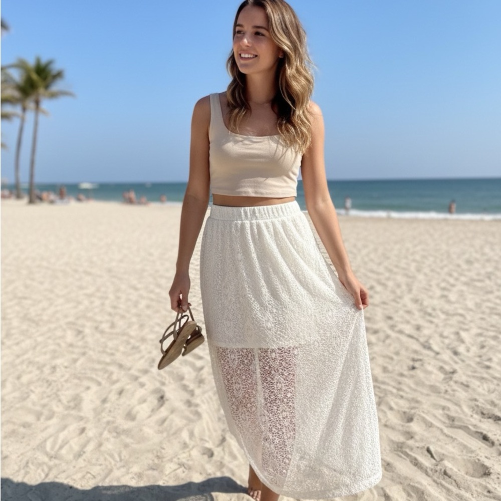 G by Giuliana Cream Lace Maxi Skirt